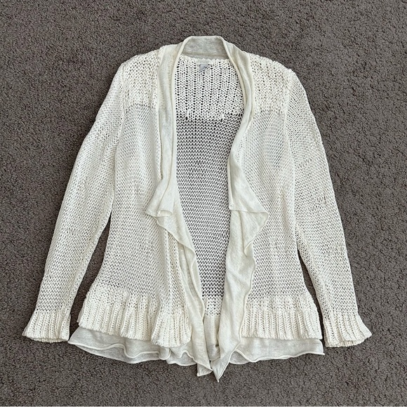 Chico's Open Front Ruffle Trim Open Front Knit Womens 2 (L/12) - Picture 1 of 14